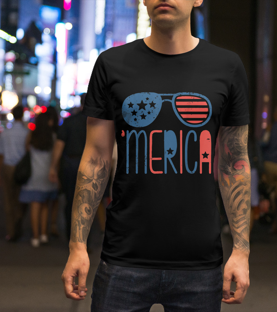 Merica Aviators American Flag Stars Stripes Toddler 4th July White T-Shirt