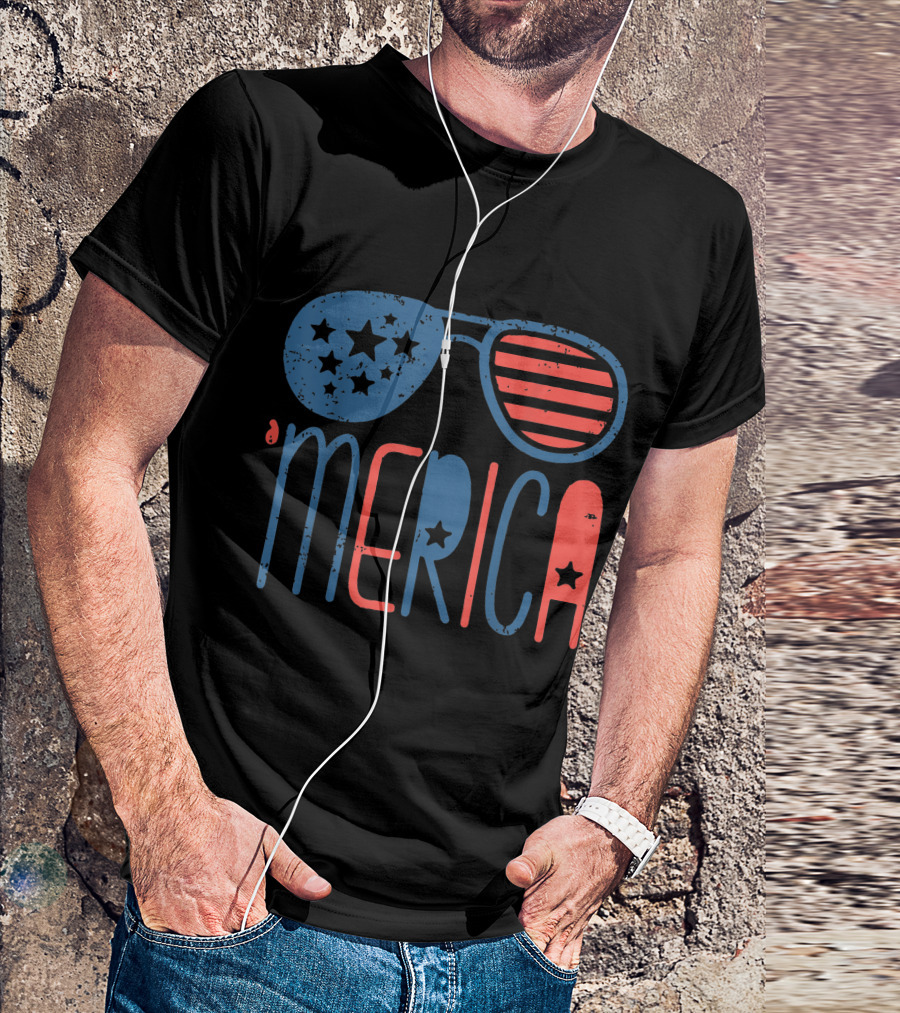 Merica Aviators American Flag Stars Stripes Toddler 4th July White T-Shirt