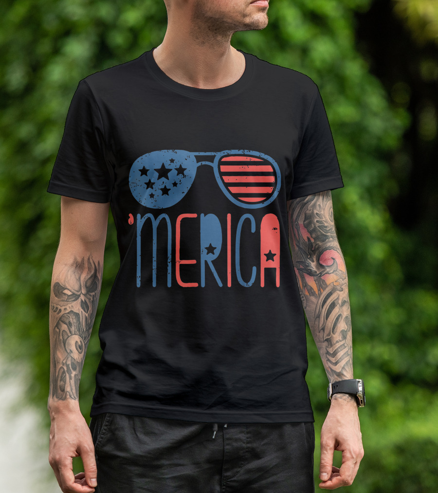 Merica Aviators American Flag Stars Stripes Toddler 4th July White T-Shirt