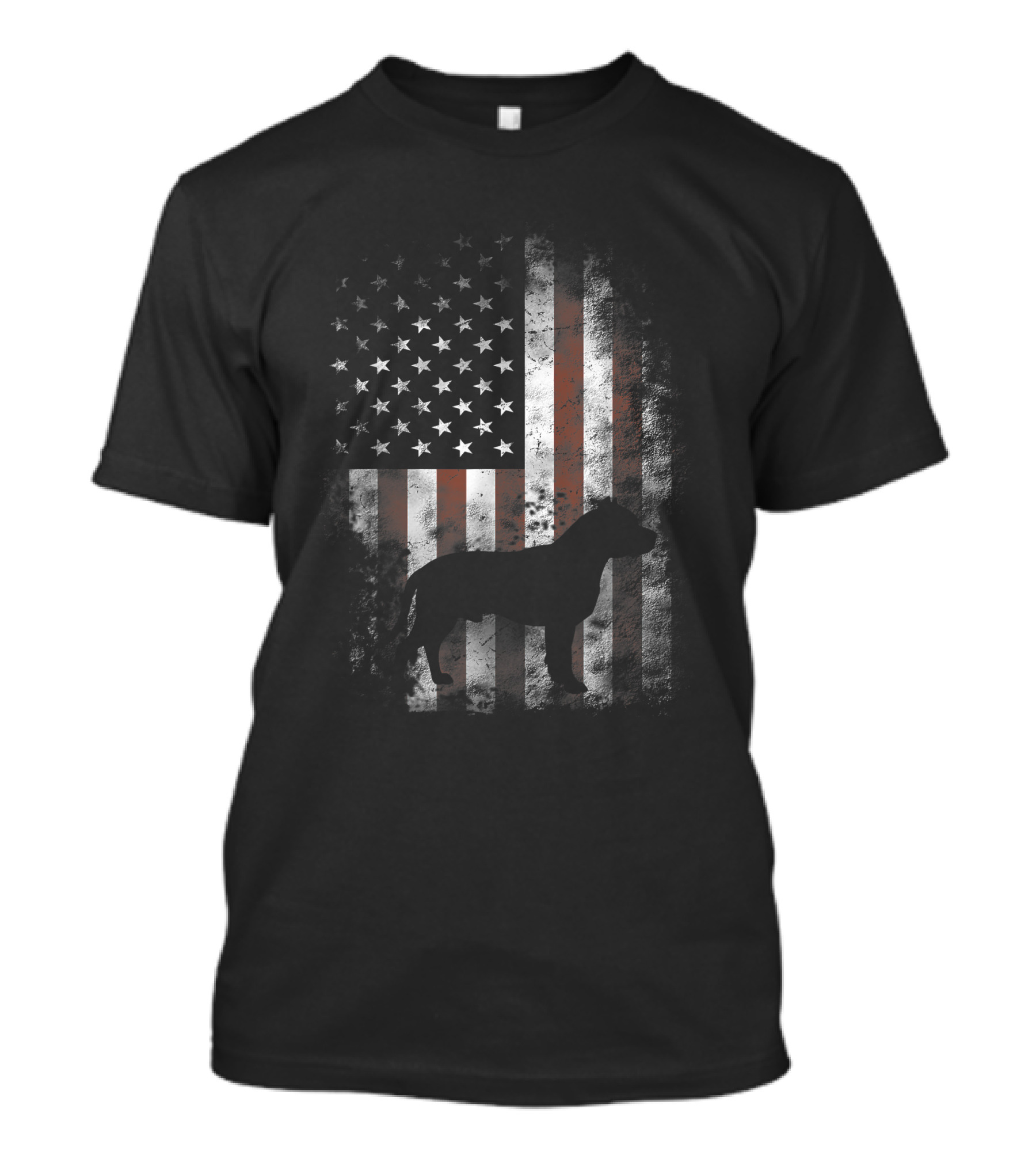 American Flag Pitbull Silhouette Patriotic Terrier T-Shirt
