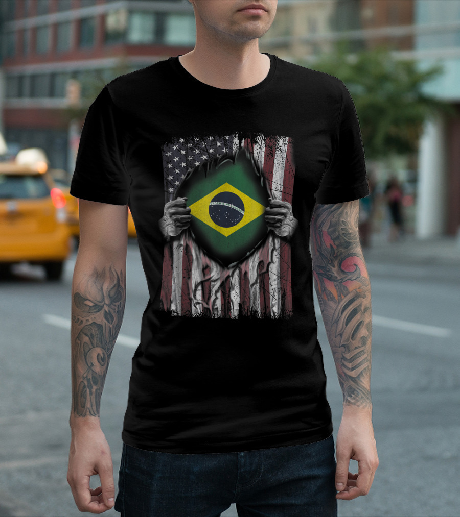 Super Brazil American Flag Fusion Brazilian Patriot Symbols T-Shirt
