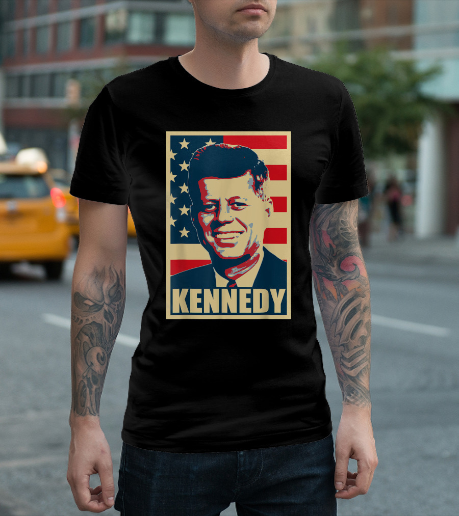 Kennedy American Flag Portrait Propaganda T-Shirt