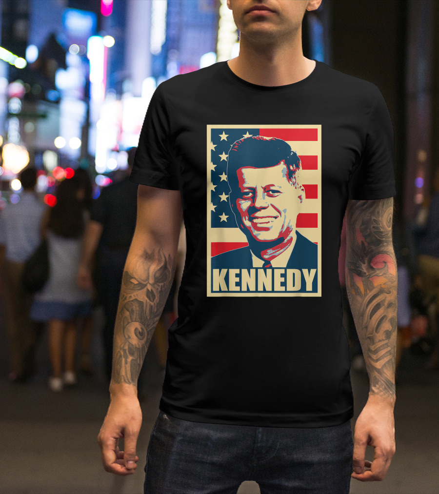 Kennedy American Flag Portrait Propaganda T-Shirt