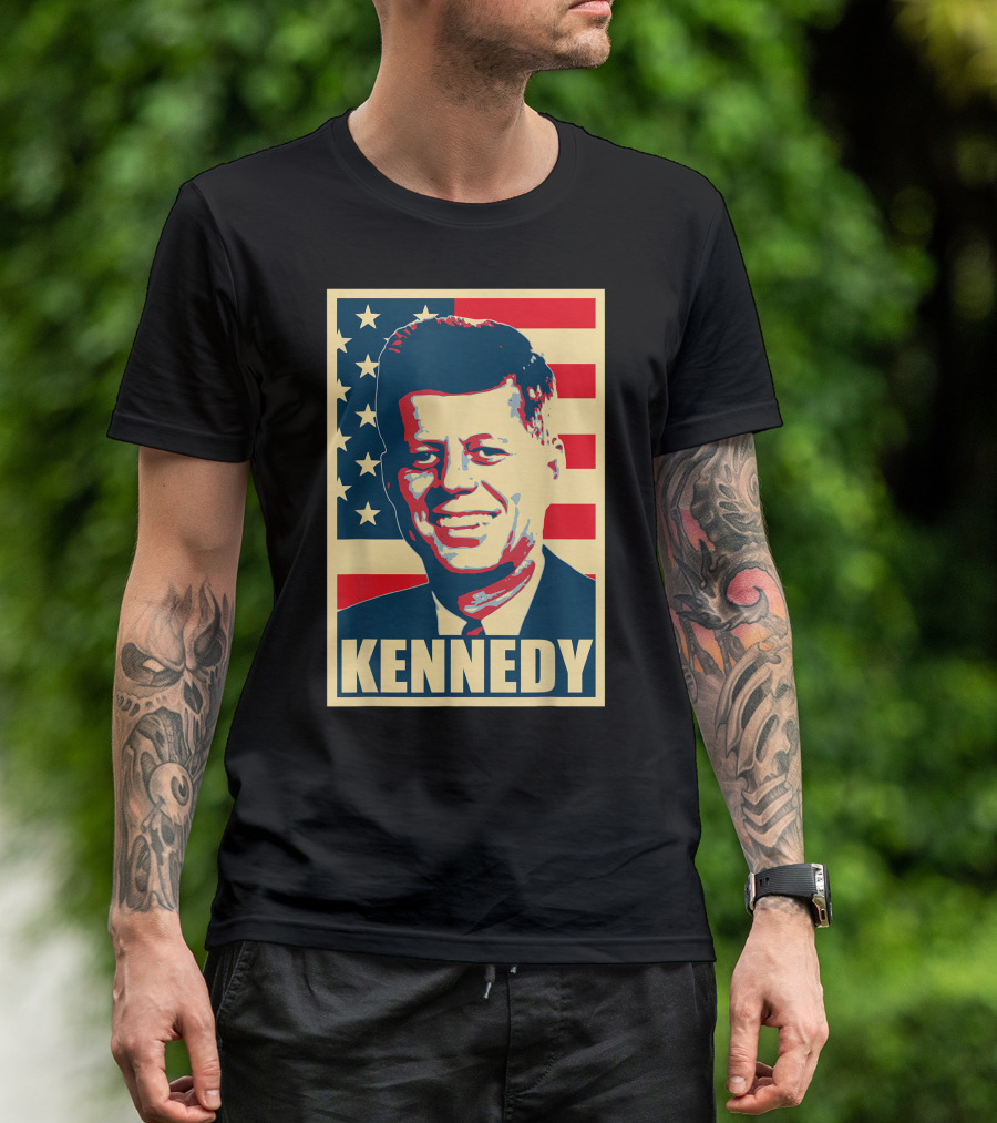 Kennedy American Flag Portrait Propaganda T-Shirt