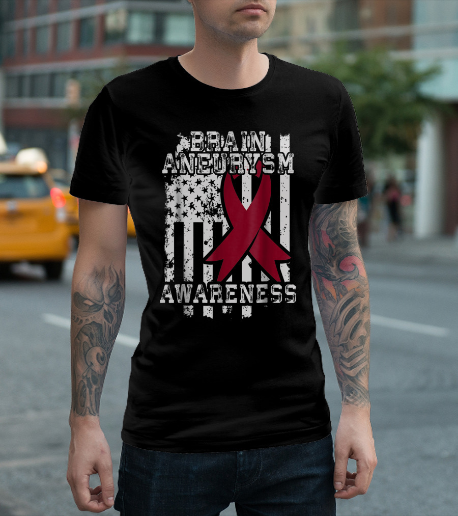 Brain Aneurysm Awareness American Flag Ribbon Survivor T-Shirt