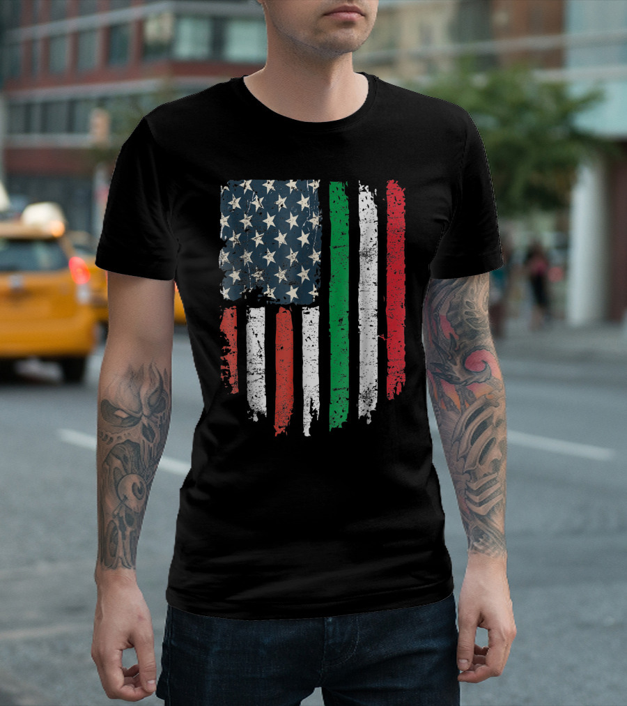 Italian American Flag Italy USA Stars Stripes Hearts Patriot T-Shirt
