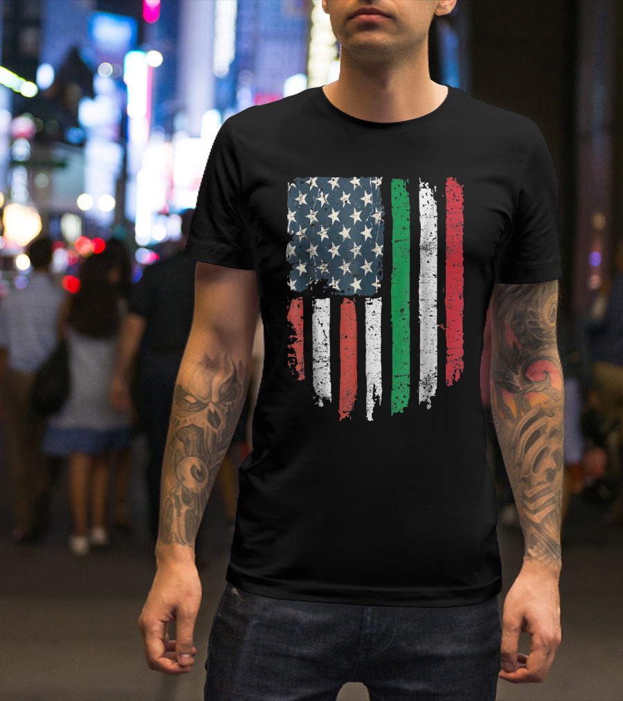 Italian American Flag Italy USA Stars Stripes Hearts Patriot T-Shirt