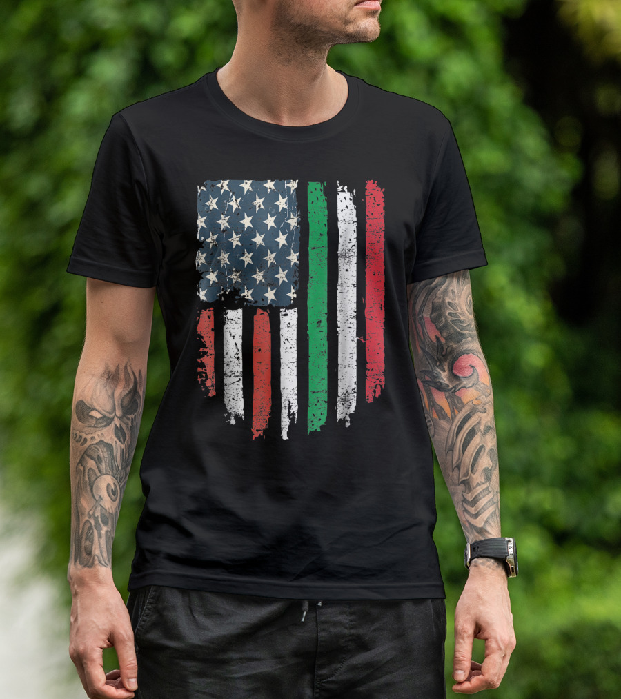 Italian American Flag Italy USA Stars Stripes Hearts Patriot T-Shirt