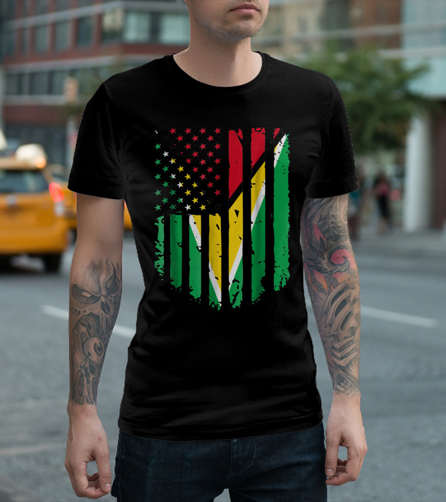 Vintage Guyanese American Flag Guyana America Fusion T-Shirt