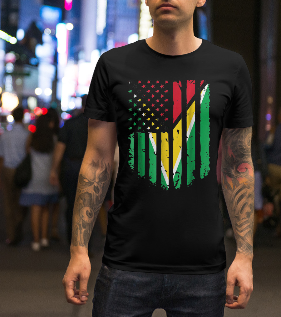 Vintage Guyanese American Flag Guyana America Fusion T-Shirt