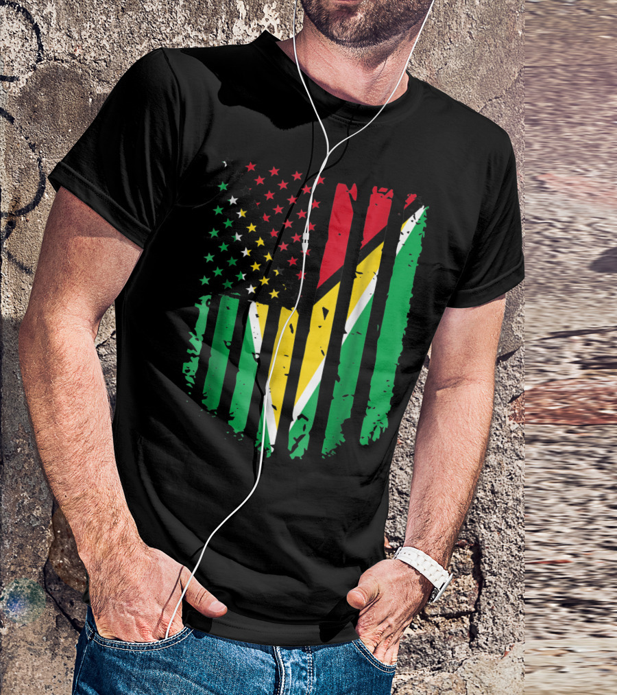 Vintage Guyanese American Flag Guyana America Fusion T-Shirt