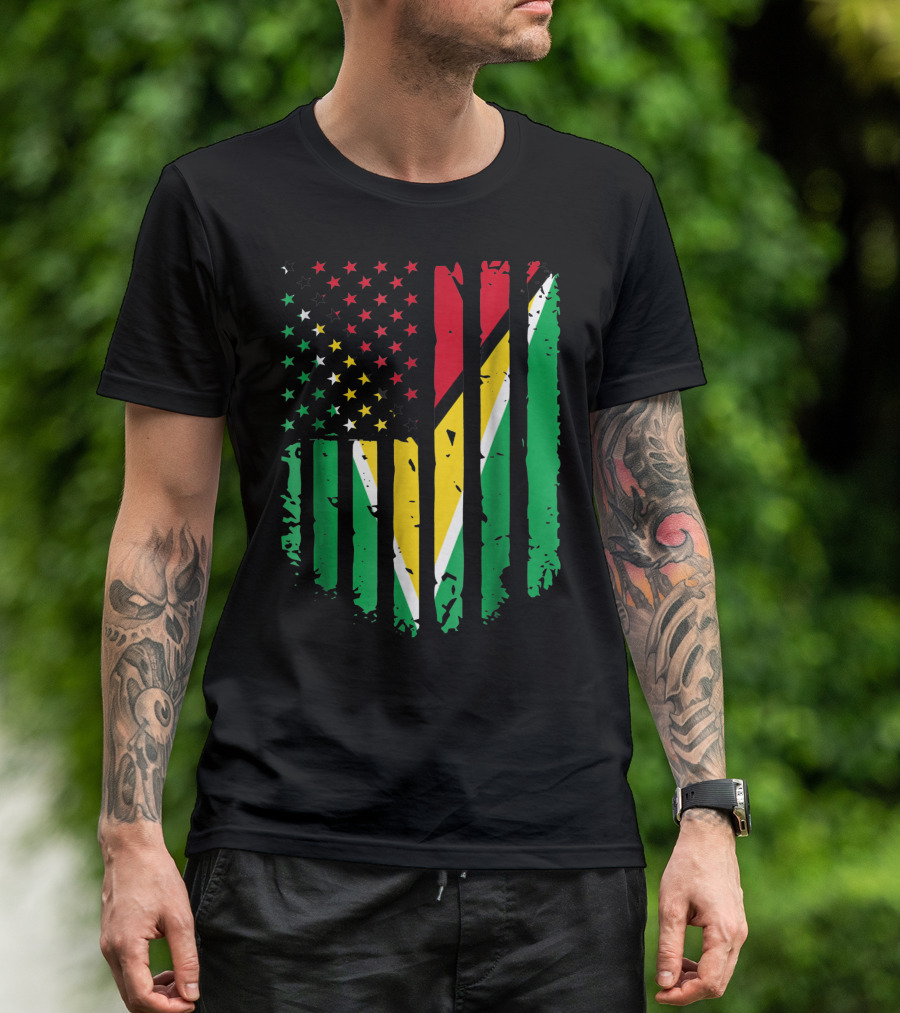 Vintage Guyanese American Flag Guyana America Fusion T-Shirt