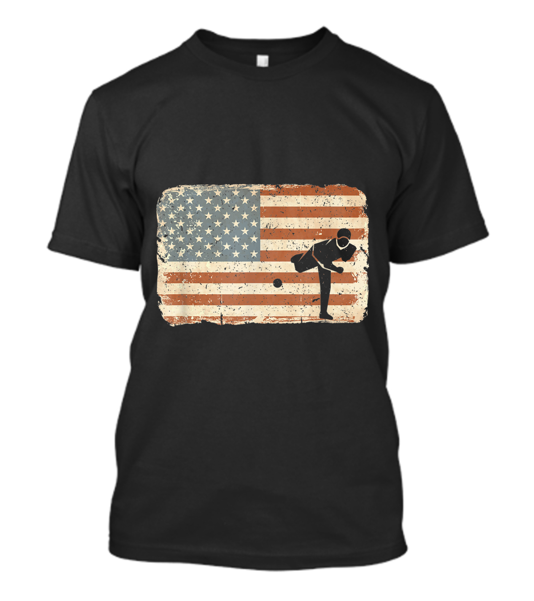 Vintage American Flag Baseball Pitcher T-Shirt