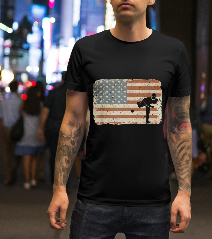 Vintage American Flag Baseball Pitcher T-Shirt