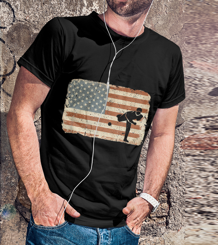 Vintage American Flag Baseball Pitcher T-Shirt