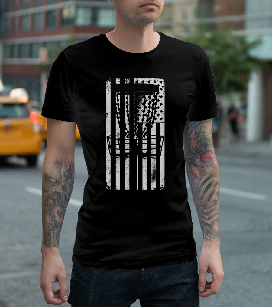 American Flag Disc Golf Basket Patriotic T-Shirt