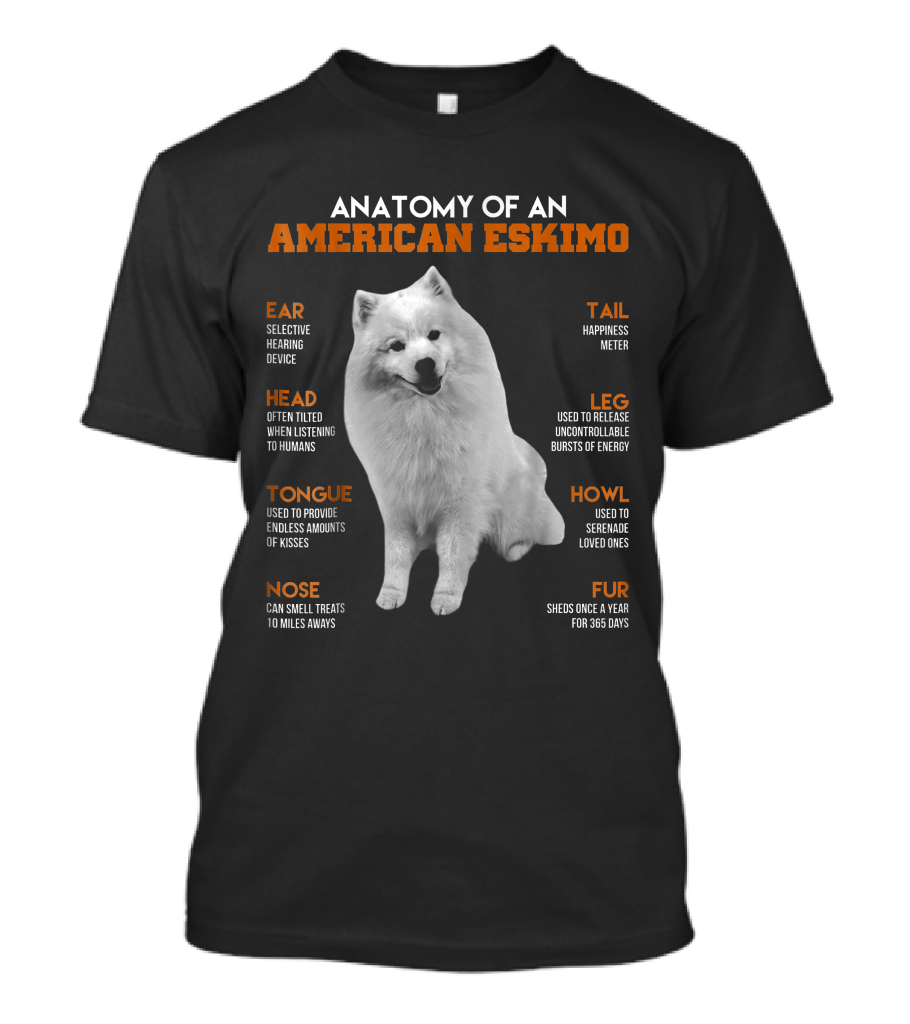 Anatomy Of An American Eskimo Ear Head Tongue Nose Tail Leg Howl Fur T-Shirt
