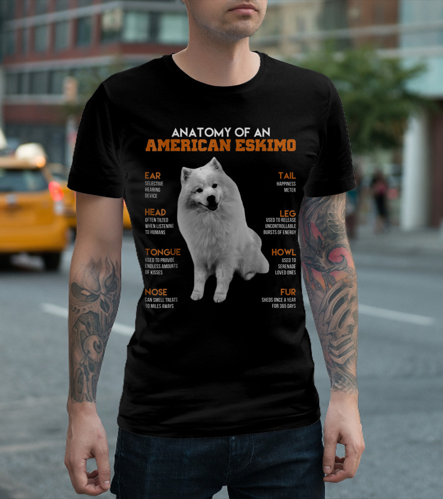 Anatomy Of An American Eskimo Ear Head Tongue Nose Tail Leg Howl Fur T-Shirt