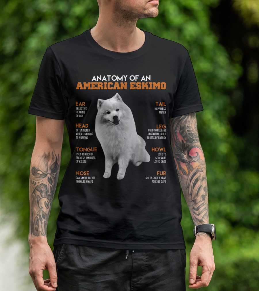 Anatomy Of An American Eskimo Ear Head Tongue Nose Tail Leg Howl Fur T-Shirt