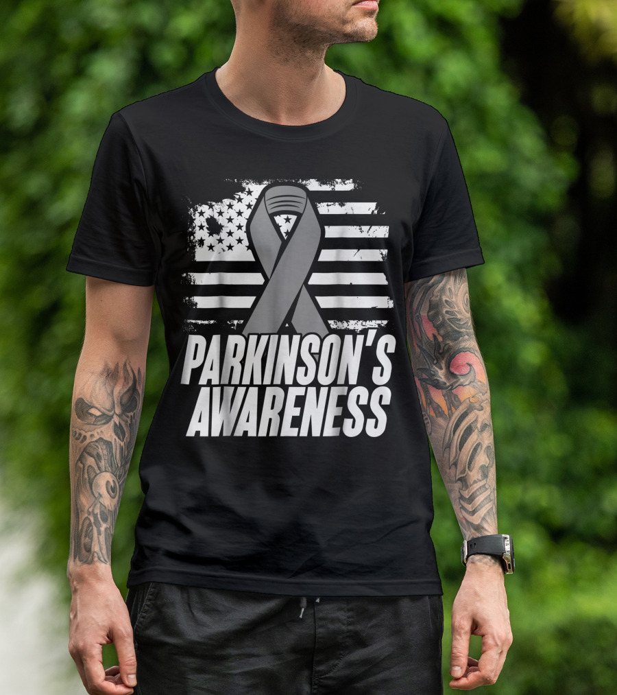 Parkinson's Awareness American Flag Ribbon T-Shirt