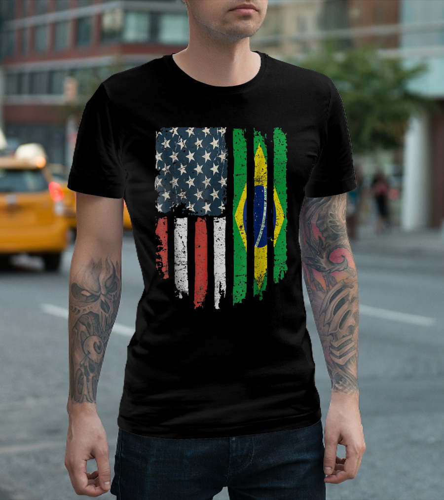 Brazilian American Flag USA Brazil Hearts Patriot T-Shirt