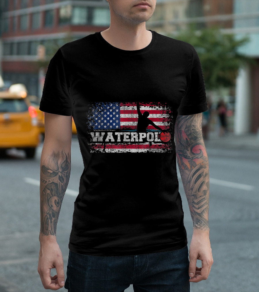 Vintage Water Polo USA American Flag Graphic Game T-Shirt