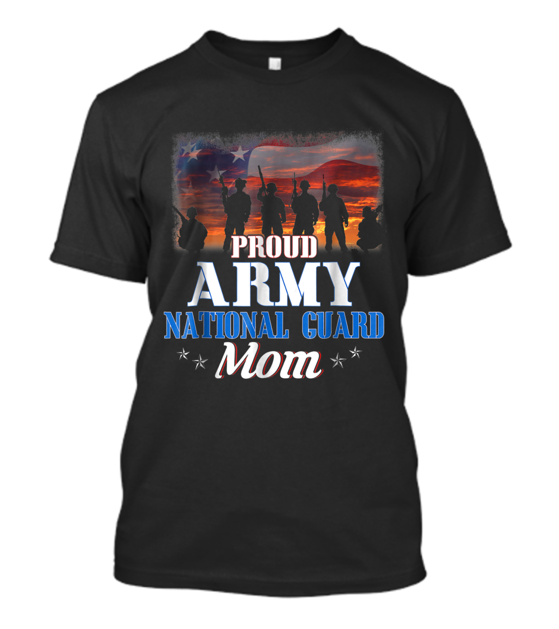 Proud Army National Guard Mom With American Flag And Soldier T-Shirt