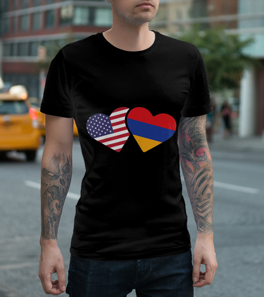Armenian American Love Heart Armenia USA Flag T-Shirt
