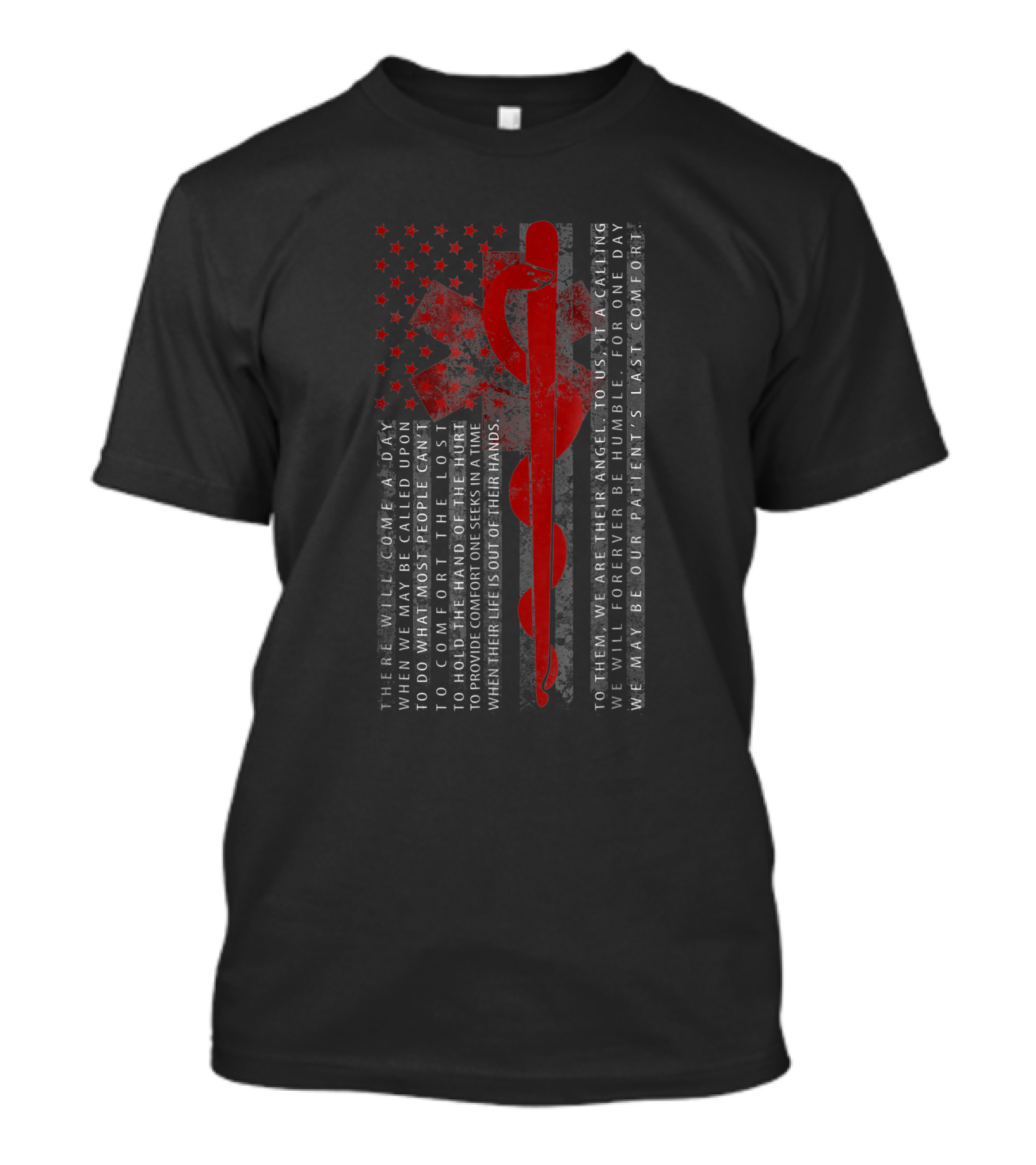 Emt Oath American Flag USA Flag EMT Star Of Life Caduceus Red And Gray T-Shirt