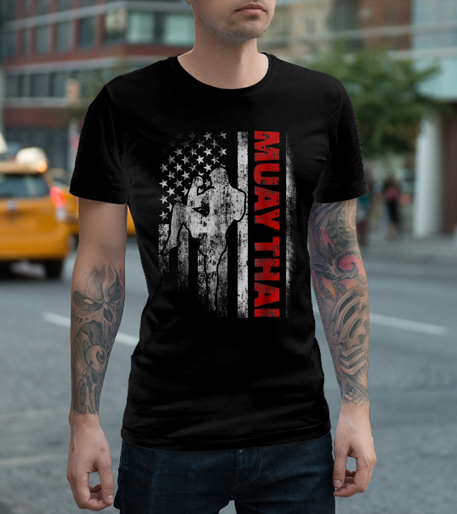 Muay Thai Fighter American Flag T-Shirt