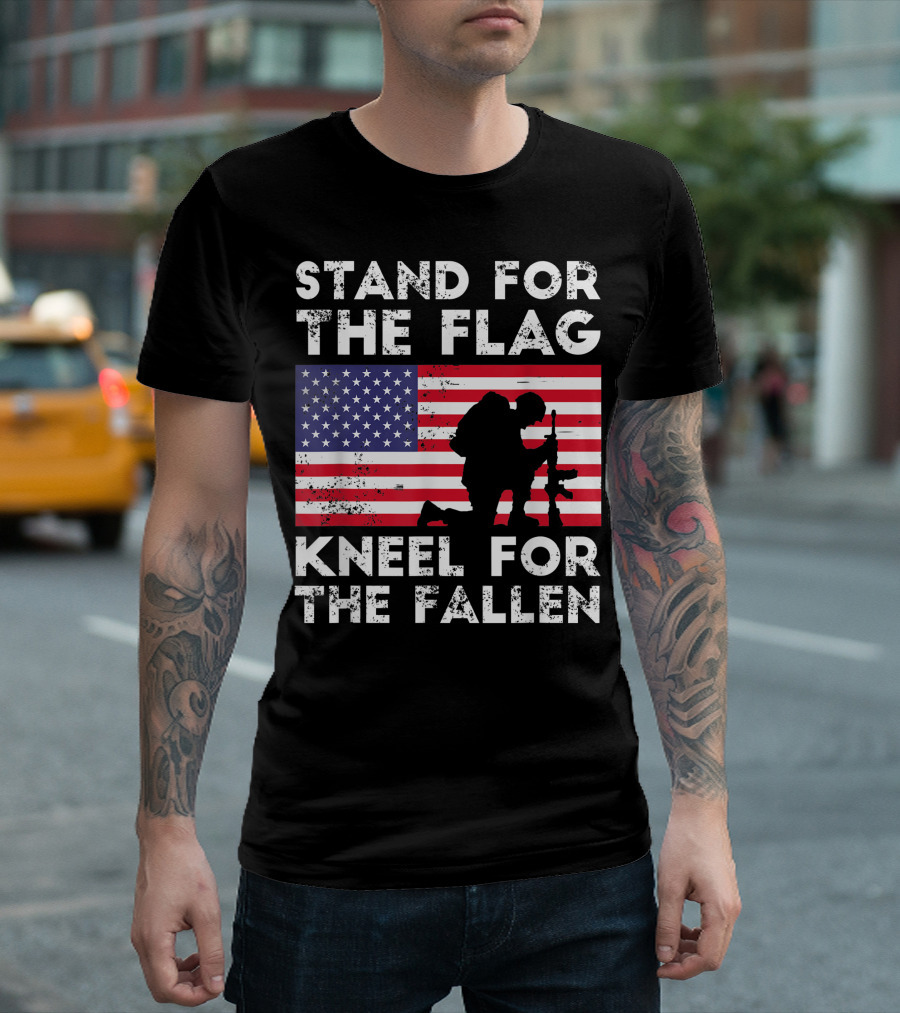 Stand For The Flag Kneel For The Fallen Veteran USA American Flag T-Shirt