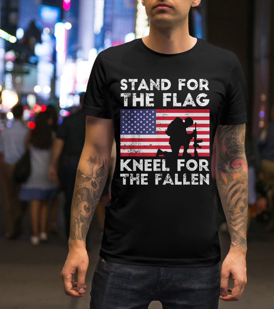 Stand For The Flag Kneel For The Fallen Veteran USA American Flag T-Shirt