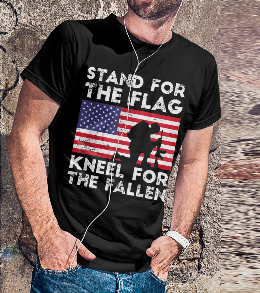 Stand For The Flag Kneel For The Fallen Veteran USA American Flag T-Shirt