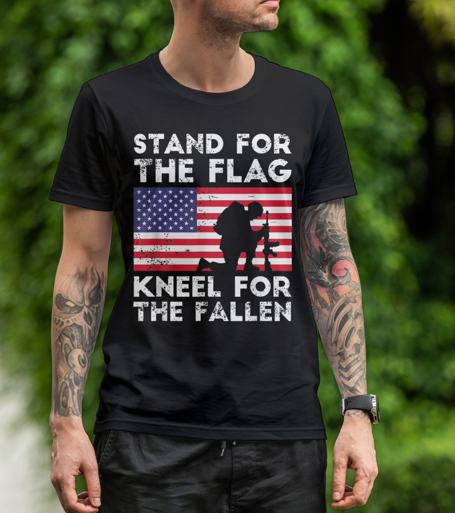 Stand For The Flag Kneel For The Fallen Veteran USA American Flag T-Shirt