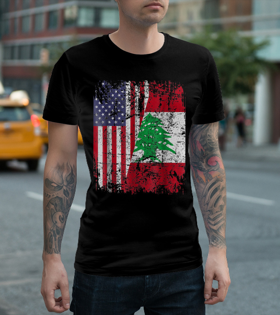 Lebanese Roots American Flag Lebanon Heritage Iconic Symbolic T-Shirt
