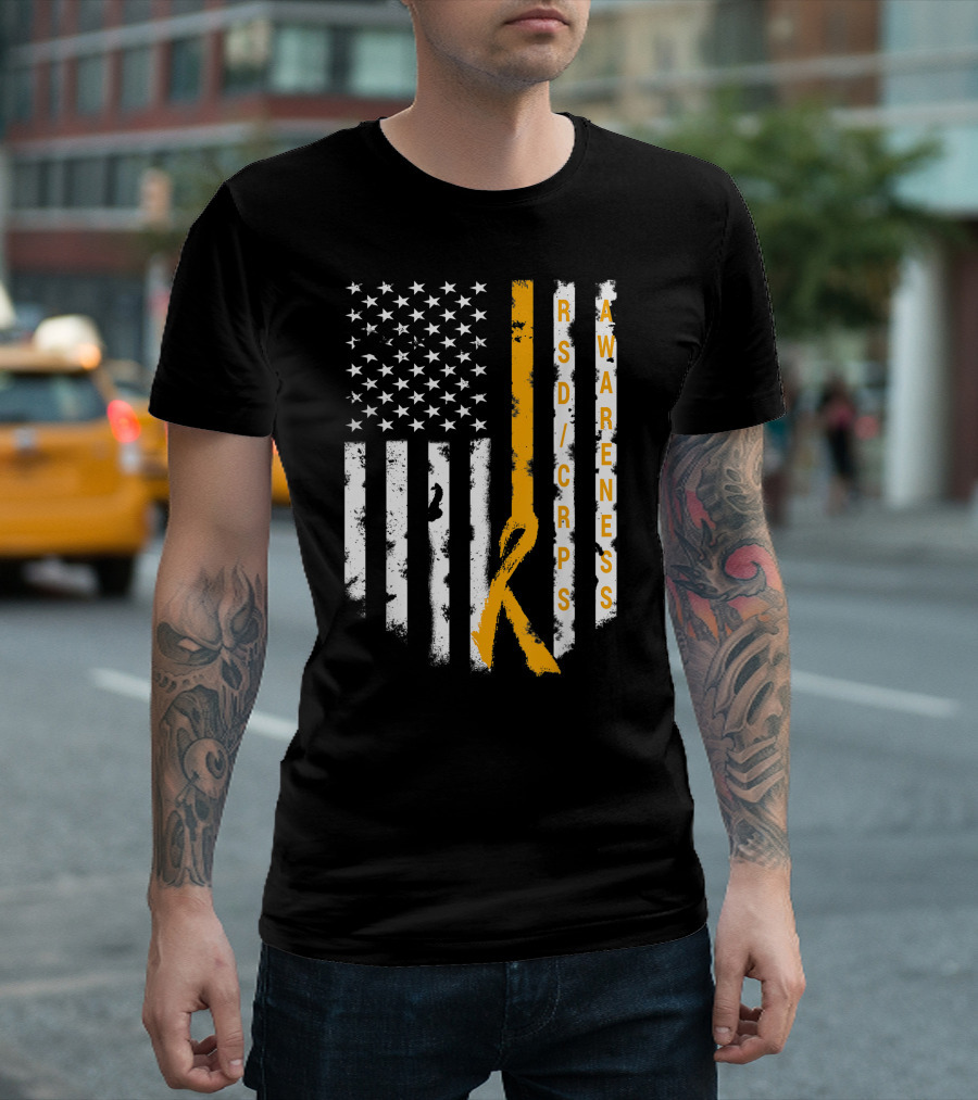RSD CRPS Awareness American Flag Ribbon Support T-Shirt