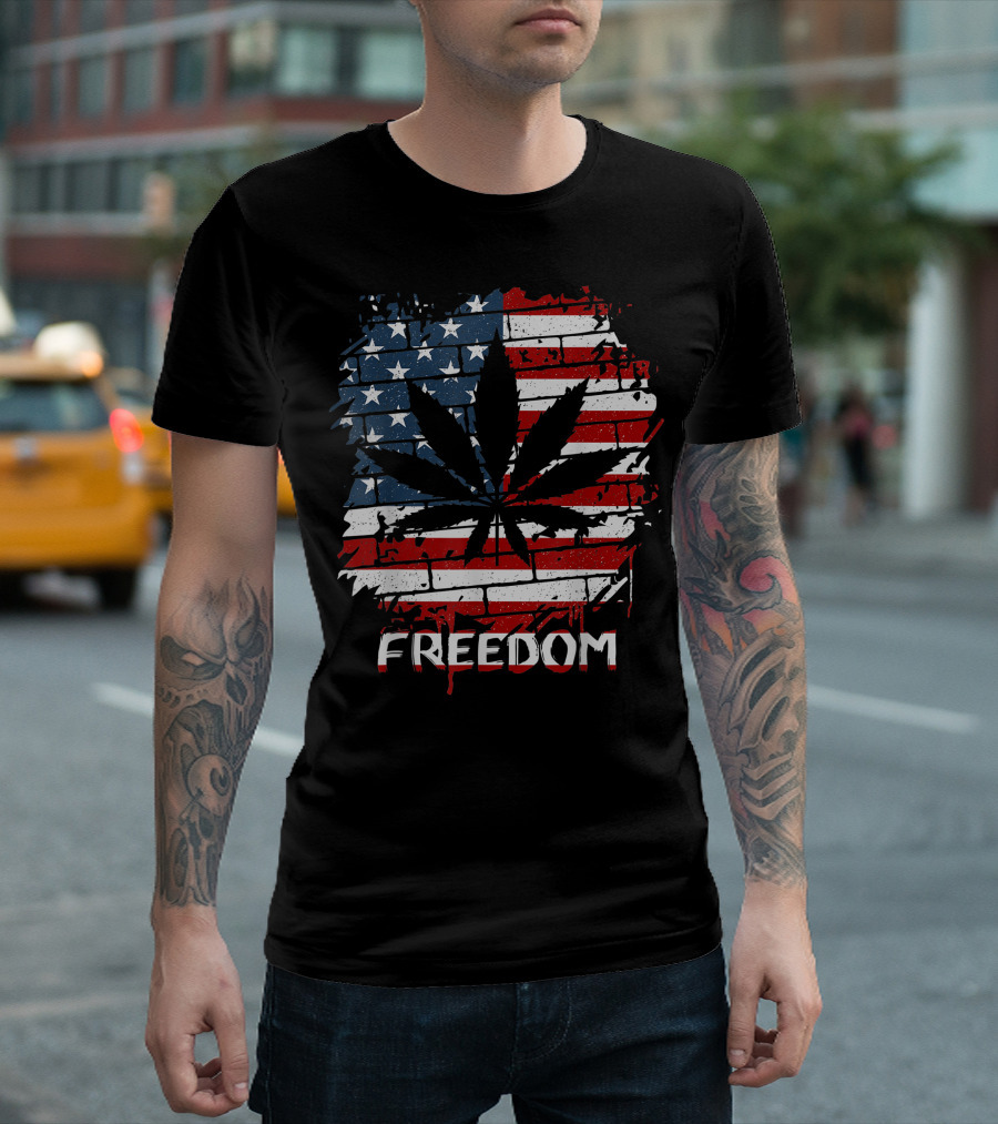 American Flag Marijuana Leaf Freedom T-Shirt