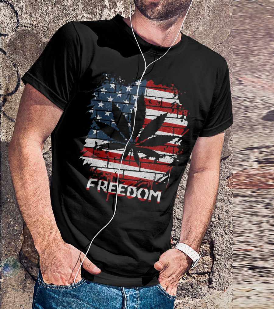 American Flag Marijuana Leaf Freedom T-Shirt