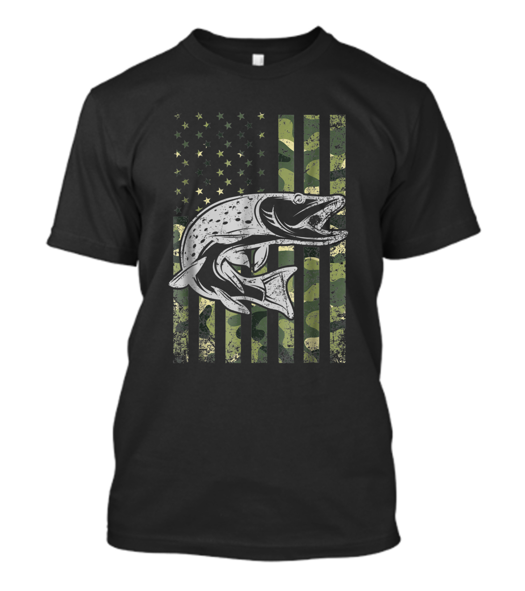 Muskie Fishing American Flag Camo USA Musky Fisher T-Shirt