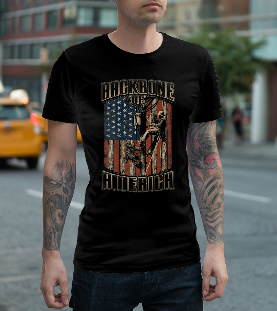 Backbone Of America American Flag Lineman T-Shirt