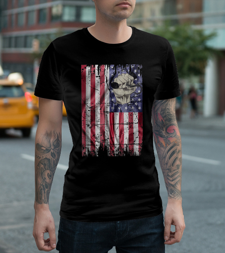 Longshoreman American Flag USA Fist and Hook Vintage T-Shirt