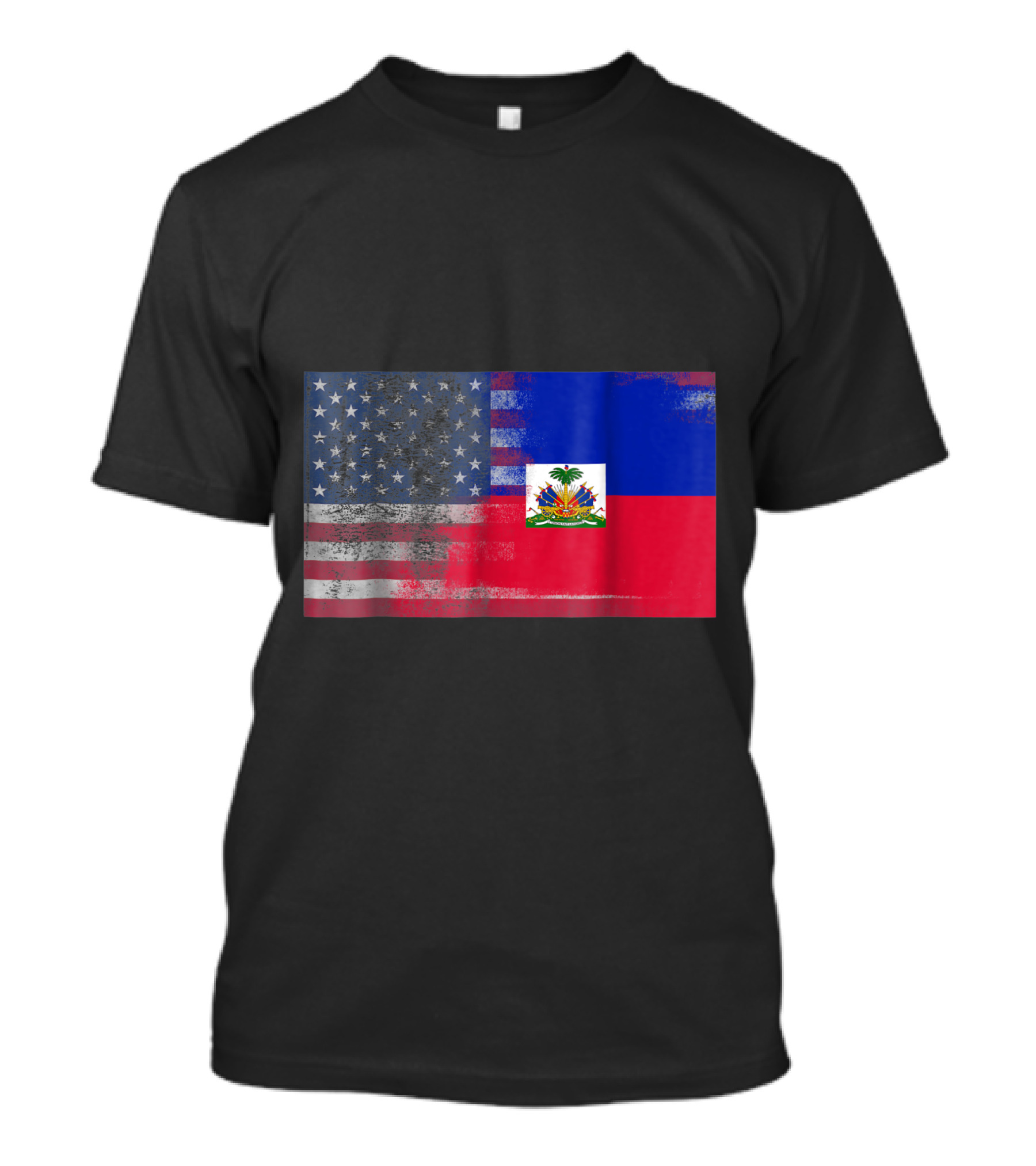 Haitian American Dual Flags With Worn Stars And Stripes Half Haiti Half America T-Shirt