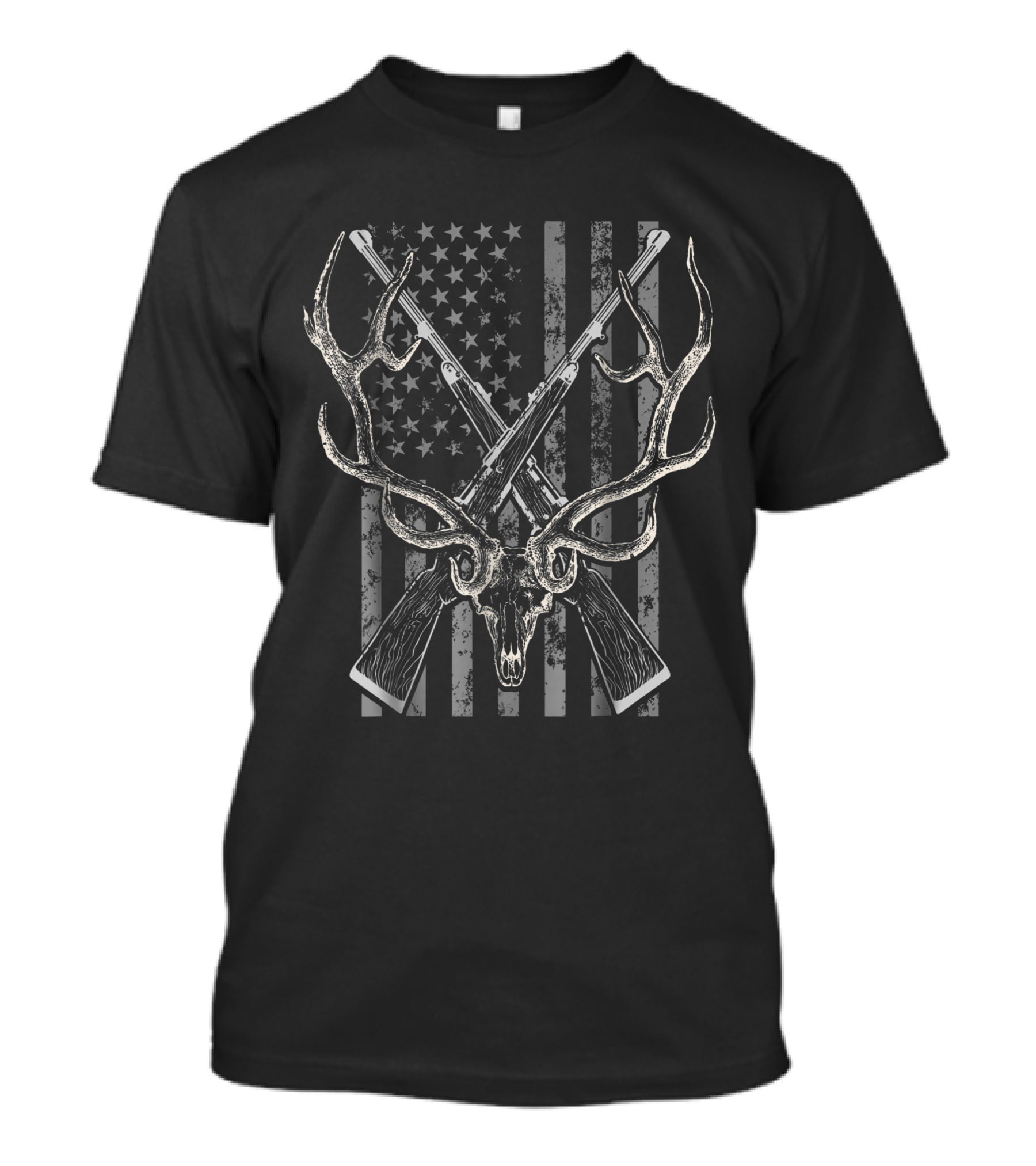 American Flag Deer Skull Crossed Guns USA Hunting T-Shirt