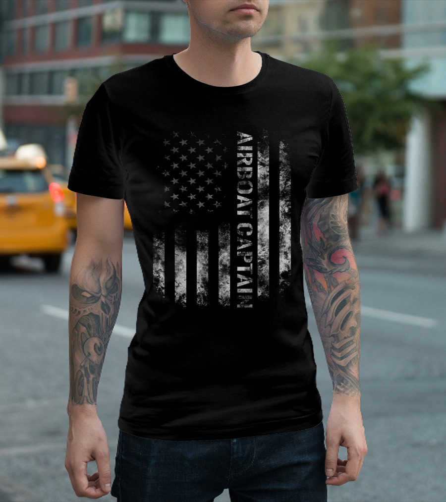 Airboat Captain American Flag USA Patriotic T-Shirt