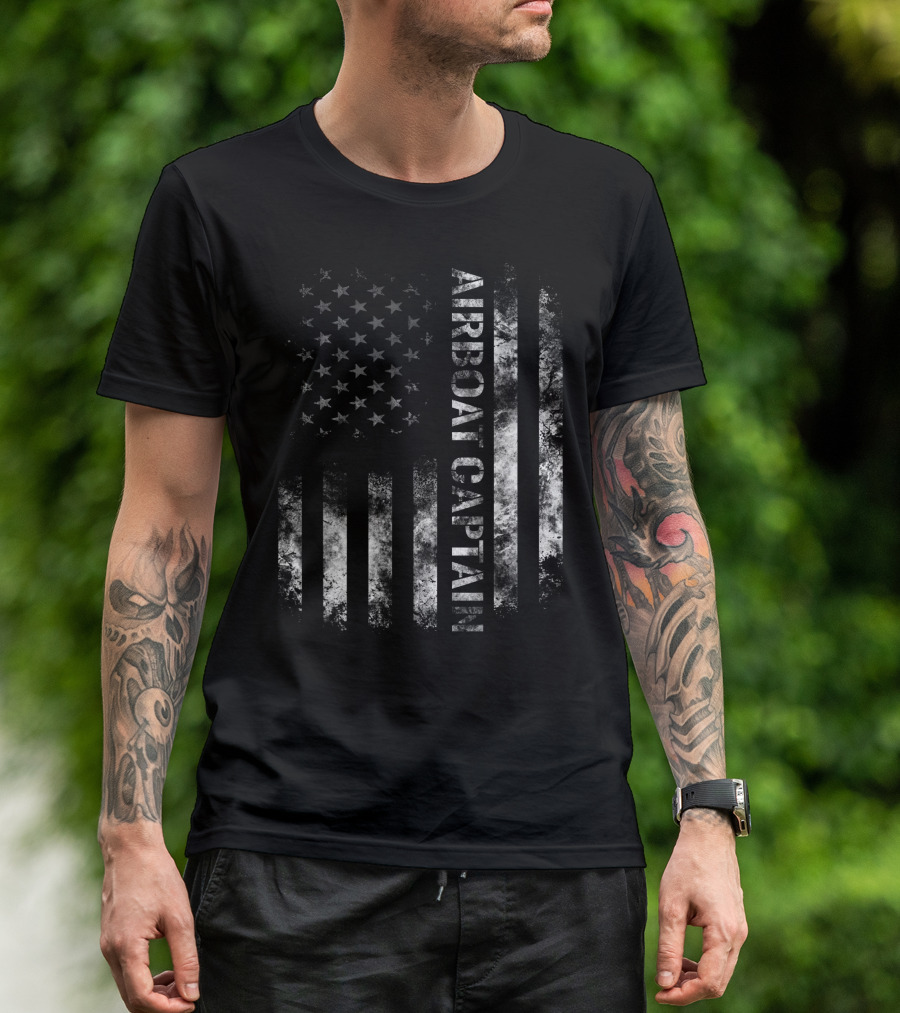 Airboat Captain American Flag USA Patriotic T-Shirt