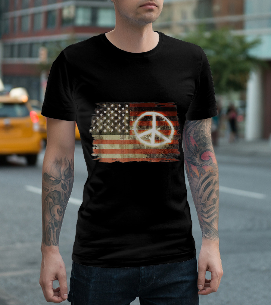 American Flag Peace Sign 4th Of July T-Shirt