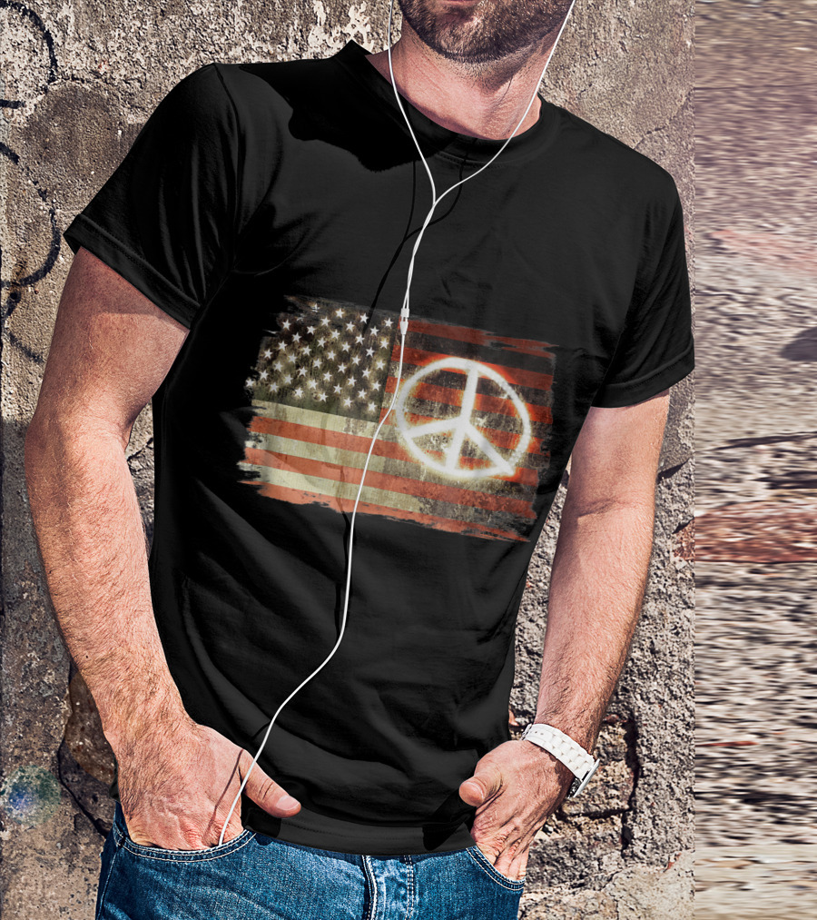 American Flag Peace Sign 4th Of July T-Shirt