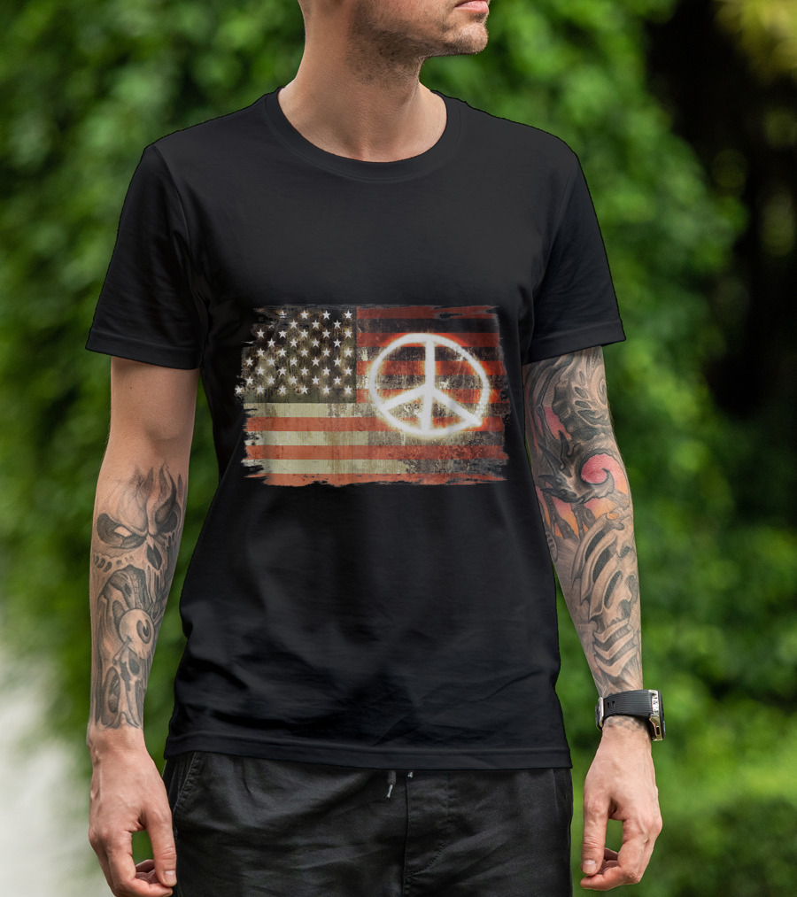 American Flag Peace Sign 4th Of July T-Shirt