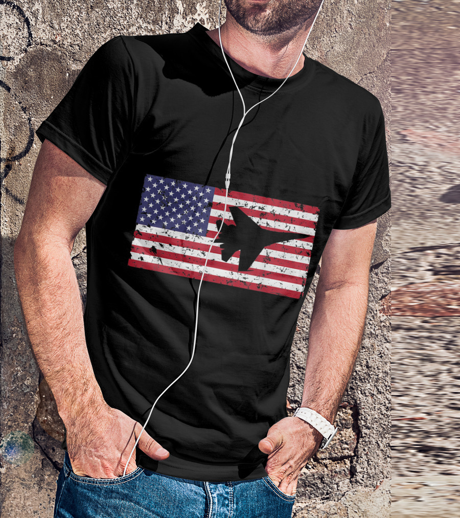 American Flag Air Force War Plane Silhouette Patriotic T-Shirt