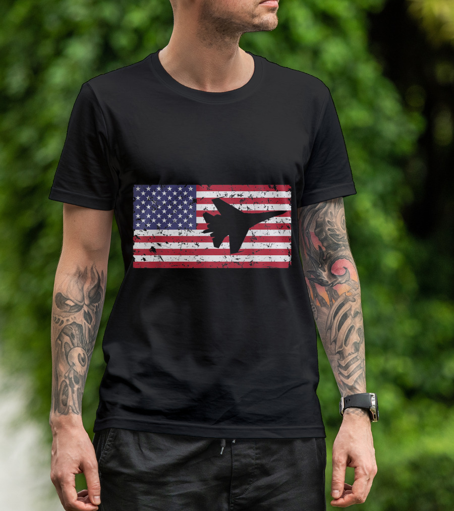 American Flag Air Force War Plane Silhouette Patriotic T-Shirt